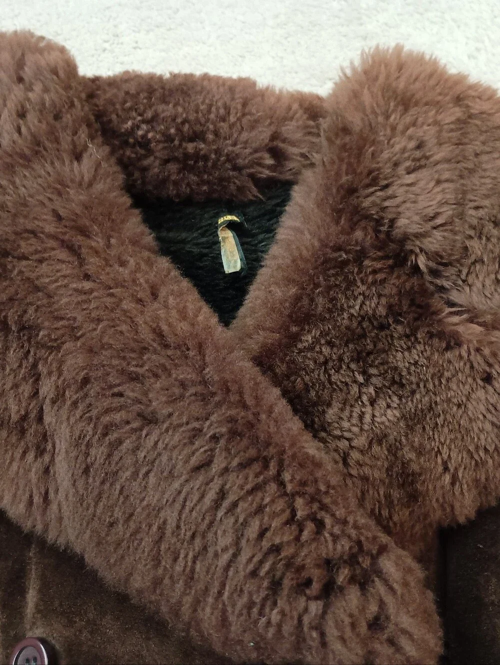 Women's Brown Suede Long Coat with Faux Fur Collar